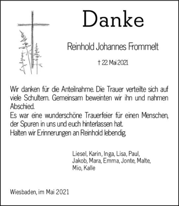 Traueranzeige von Reinhold Johannes Frommelt von vrm-trauer