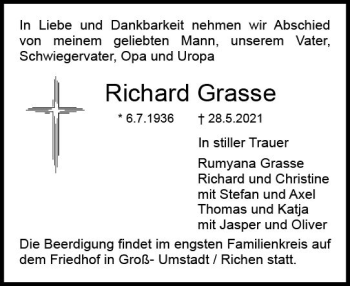 Traueranzeige von Richard Grasse von vrm-trauer