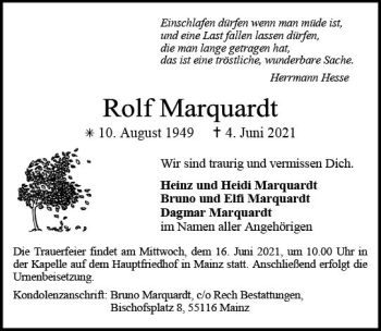 Traueranzeige von Rolf Marquardt von vrm-trauer