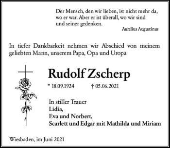 Traueranzeige von Rudolf Zscherp von vrm-trauer