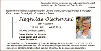 Traueranzeige von Sieghilde Olschewski von vrm-trauer