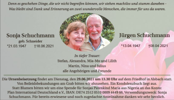 Traueranzeige von Sonja Schuchmann von vrm-trauer