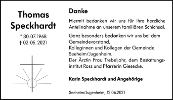 Traueranzeige von Thomas Speckhardt von vrm-trauer