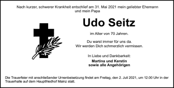 Traueranzeige von Udo Seitz von vrm-trauer