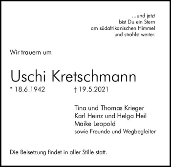 Traueranzeige von Uschi Kretschmann von vrm-trauer