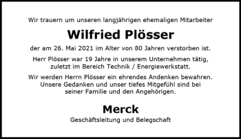 Traueranzeige von Wilfried Plösser von vrm-trauer