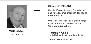Traueranzeige von Willi Abbe von vrm-trauer