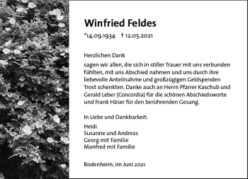 Traueranzeige von Winfried Feldes von vrm-trauer