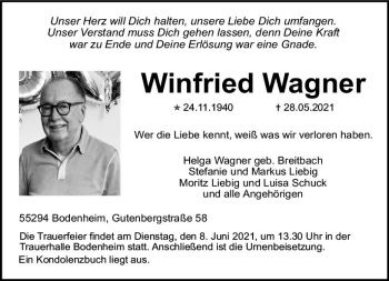 Traueranzeige von Winfried Wagner von vrm-trauer