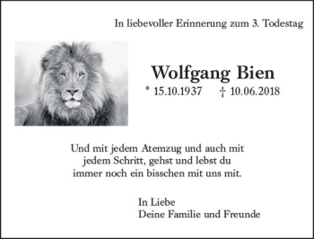 Traueranzeige von Wolfgang Bien von vrm-trauer
