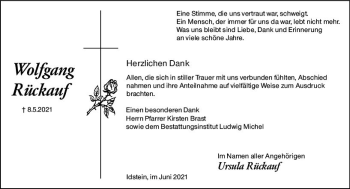 Traueranzeige von Wolfgang Rückauf von vrm-trauer
