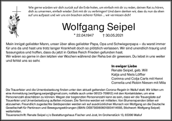 Traueranzeige von Wolfgang Seipel von vrm-trauer
