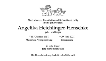 Traueranzeige von Angelika Heichlinger-Henschke von vrm-trauer