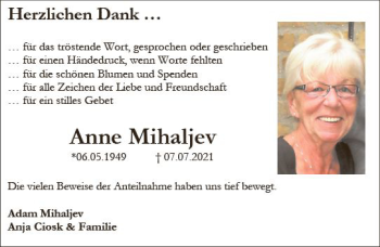 Traueranzeige von Anne Mihaljev von vrm-trauer
