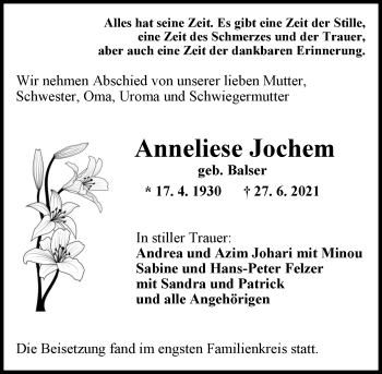 Traueranzeige von Anneliese Jochem von vrm-trauer
