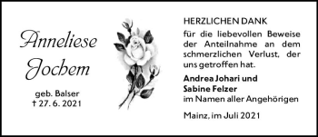 Traueranzeige von Anneliese Jochem von vrm-trauer