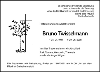 Traueranzeige von Bruno Twisselmann von vrm-trauer