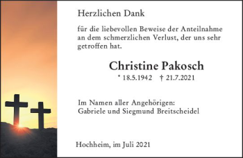 Traueranzeige von Christine Pakosch von vrm-trauer