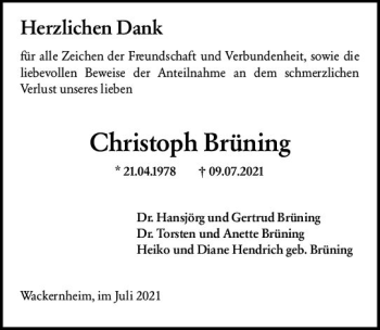 Traueranzeige von Christoph Brüning von vrm-trauer