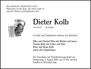 Traueranzeige von Dieter Kolb von vrm-trauer
