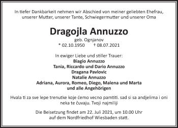 Traueranzeige von Dragojla Annuzzo von vrm-trauer