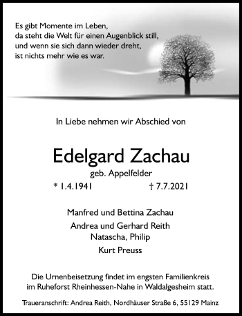 Traueranzeige von Edelgard Zachau von vrm-trauer