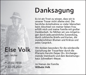 Traueranzeige von Else Volk von vrm-trauer
