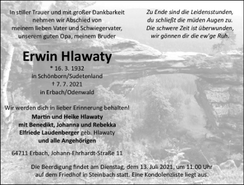 Traueranzeige von Erwin Hlawaty von vrm-trauer