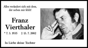 Traueranzeige von Franz Vierthaler von vrm-trauer