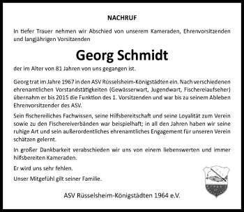 Traueranzeige von Georg Schmidt von vrm-trauer