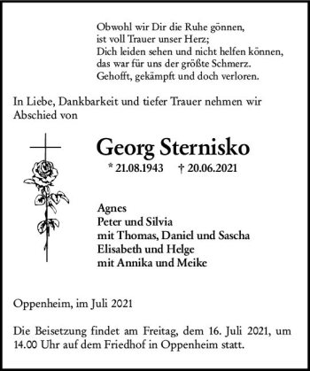 Traueranzeige von Georg Sternisko von vrm-trauer
