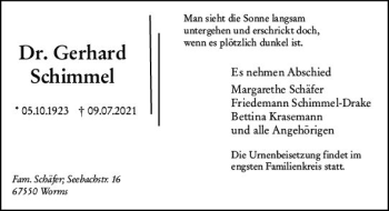 Traueranzeige von Gerhard Schimmel von vrm-trauer