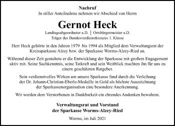 Traueranzeige von Gernot Heck von vrm-trauer