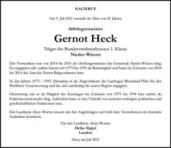 Traueranzeige von Gernot Heck von vrm-trauer