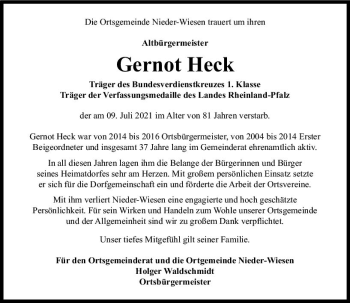 Traueranzeige von Gernot Heck von vrm-trauer