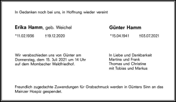 Traueranzeige von Günter Hamm von vrm-trauer