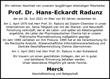 Traueranzeige von Hans-Eckardt Radunz von vrm-trauer