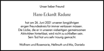 Traueranzeige von Hans-Eckart Radunz von vrm-trauer