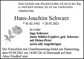 Traueranzeige von Hans-Joachim Schwarz von vrm-trauer