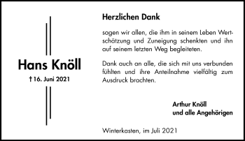Traueranzeige von Hans Knöll von vrm-trauer