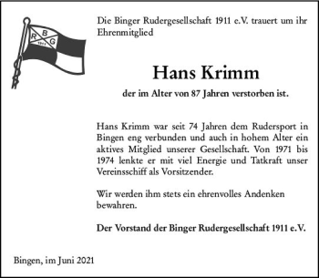 Traueranzeige von Hans Krimm von vrm-trauer