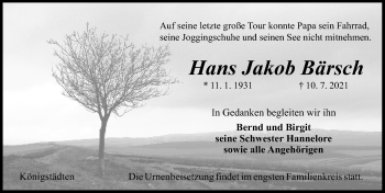 Traueranzeige von Hans Jakob Bärsch von vrm-trauer