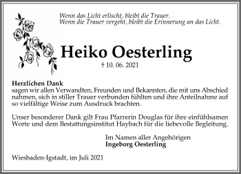 Traueranzeige von Heiko Oesterling von vrm-trauer