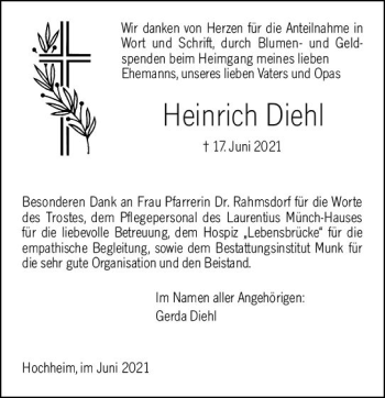 Traueranzeige von Heinrich Dehl von vrm-trauer