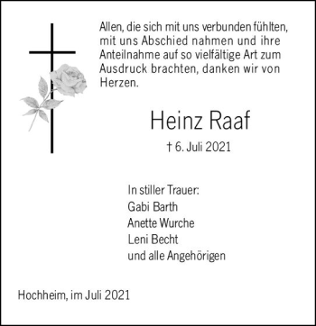 Traueranzeige von Heinz Raaf von vrm-trauer