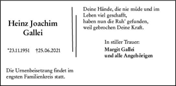 Traueranzeige von Heinz Joachim Gallei von vrm-trauer