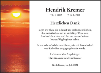 Traueranzeige von Hendrik Kremet von vrm-trauer