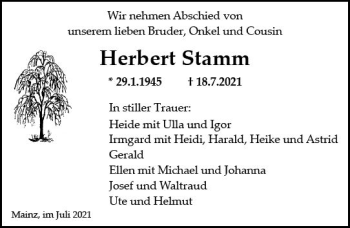 Traueranzeige von Herbert Stamm von vrm-trauer