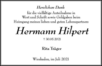 Traueranzeige von Hermann Hilpert von vrm-trauer