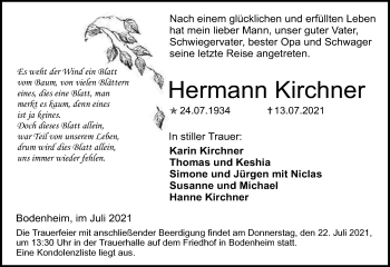 Traueranzeige von Hermann Kirchner von vrm-trauer